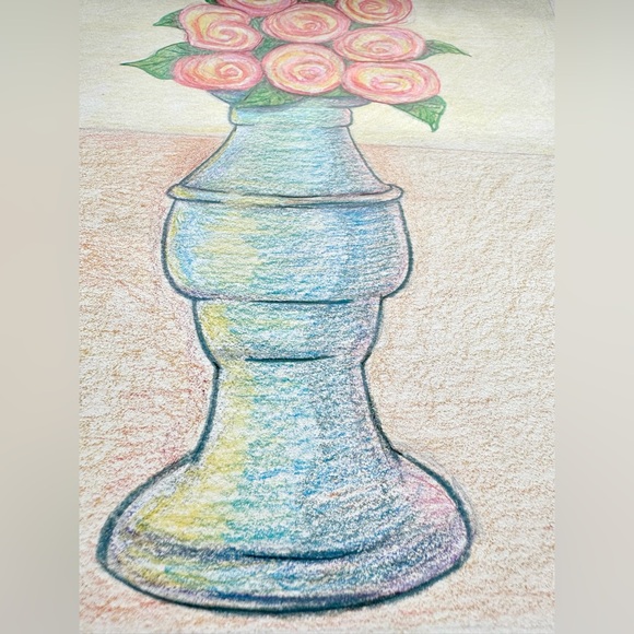 Handmade Hand Crafted Original Artwork Colored Pencil Drawing Flowers Still Life - Picture 5 of 5